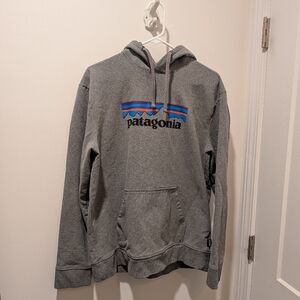 Patagonia Mens Size Large P-6 Logo Uprisal Hoody Plume Grey Cotton Blend Fleece